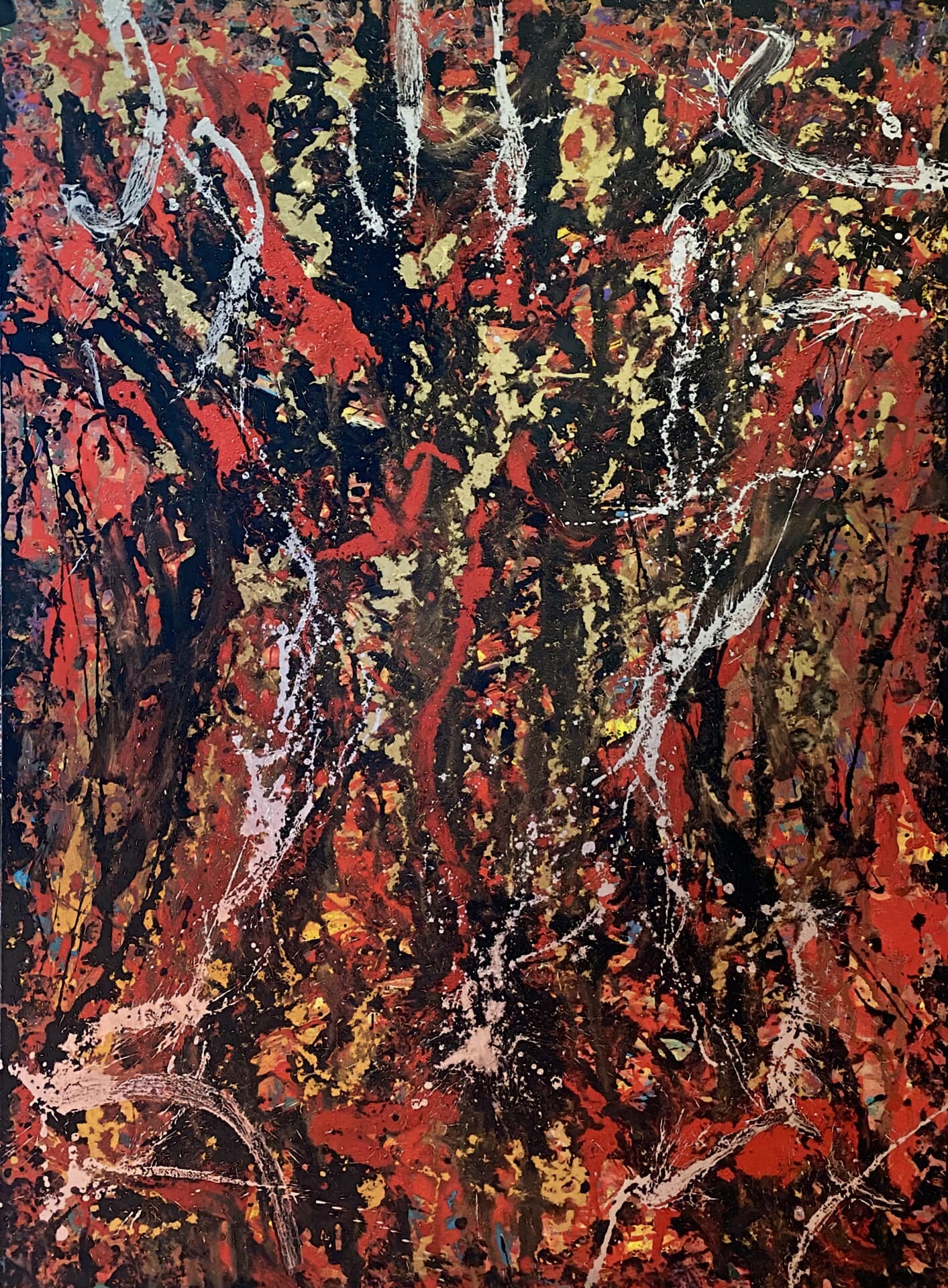 yangın yeri, 2020, tuval üzerine karışık teknik, 140 cm x 100 cm