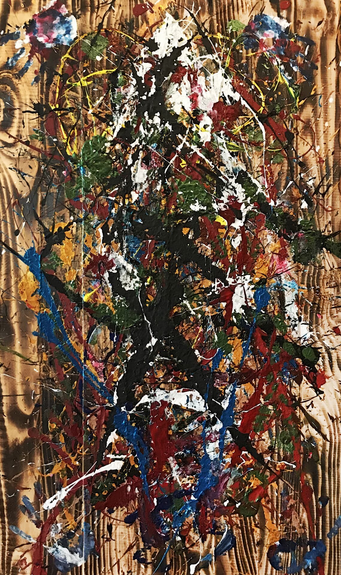dokunuş, 2020, ahşap üzerine karışık teknik, 120 cm x 70 cm