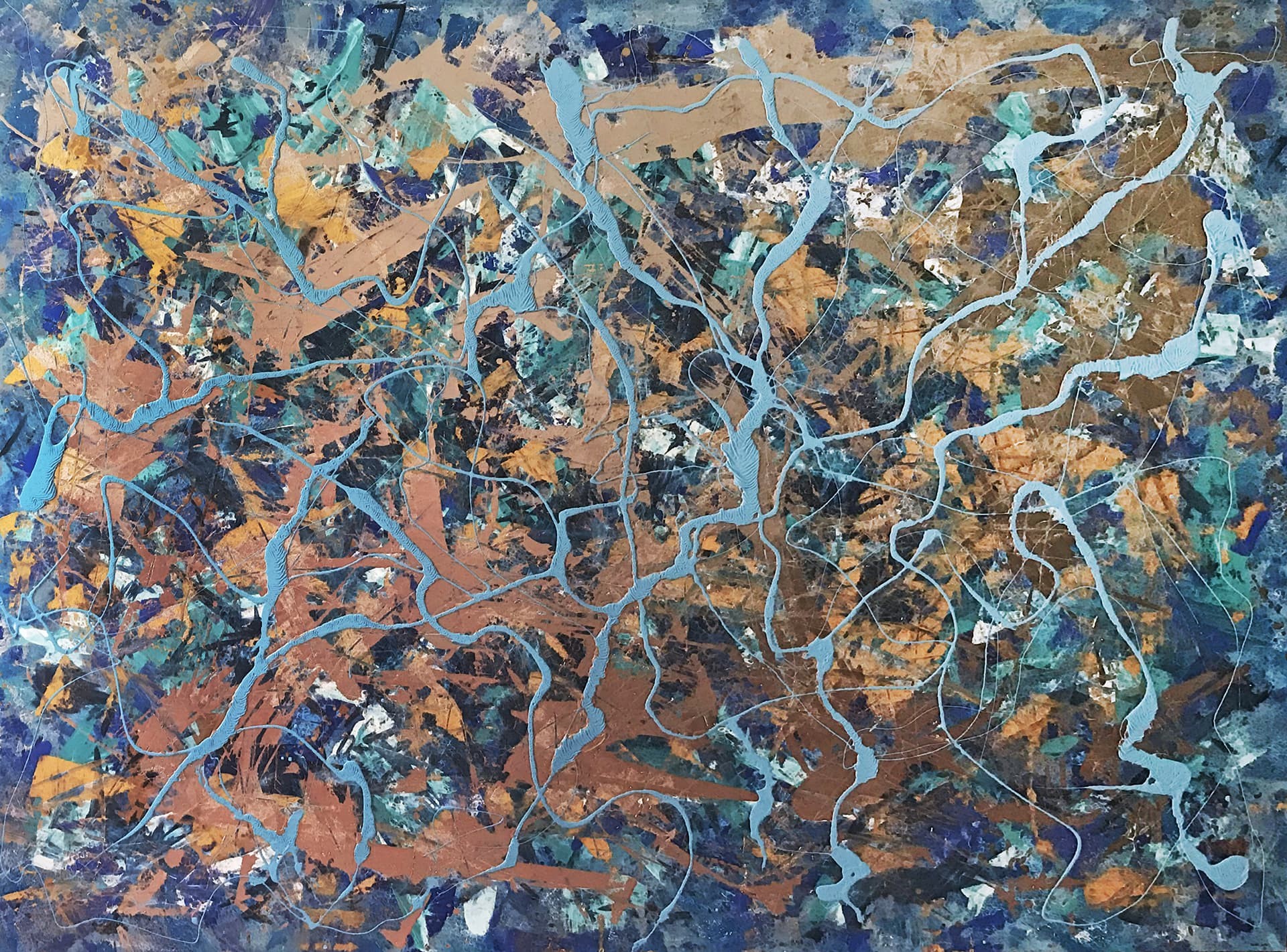 Özge Gürkan - derinde, 2020, tuval üzerine karışık teknik, 150 cm x 200 cm