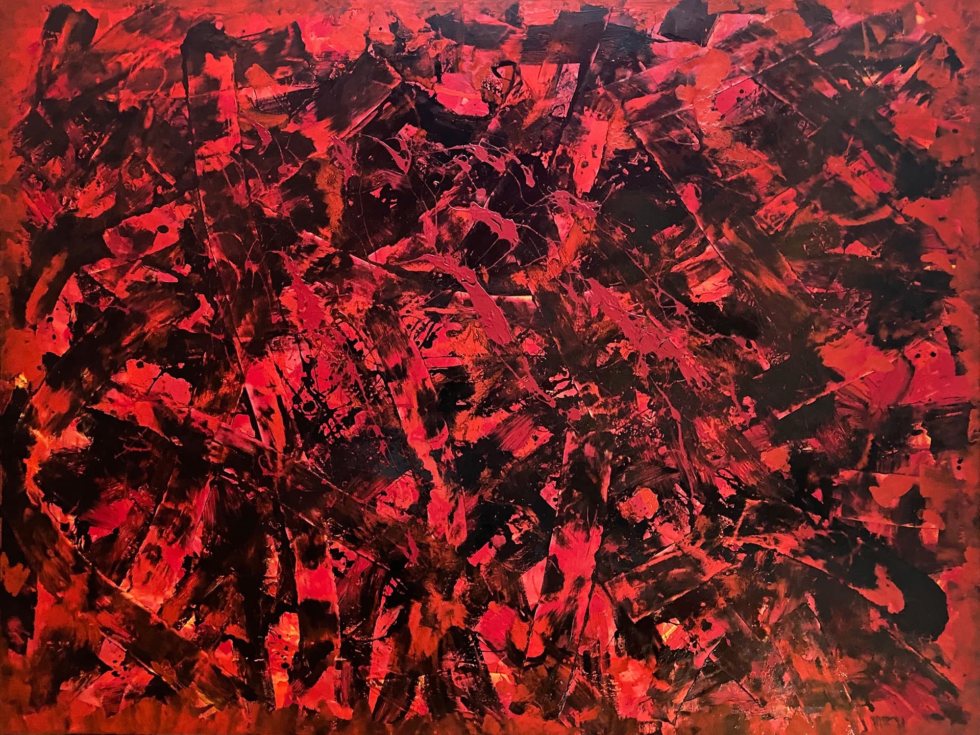 Özge Gürkan - yangın yeri, 2020, tuval üzerine karışık teknik, 150 cm x 200 cm