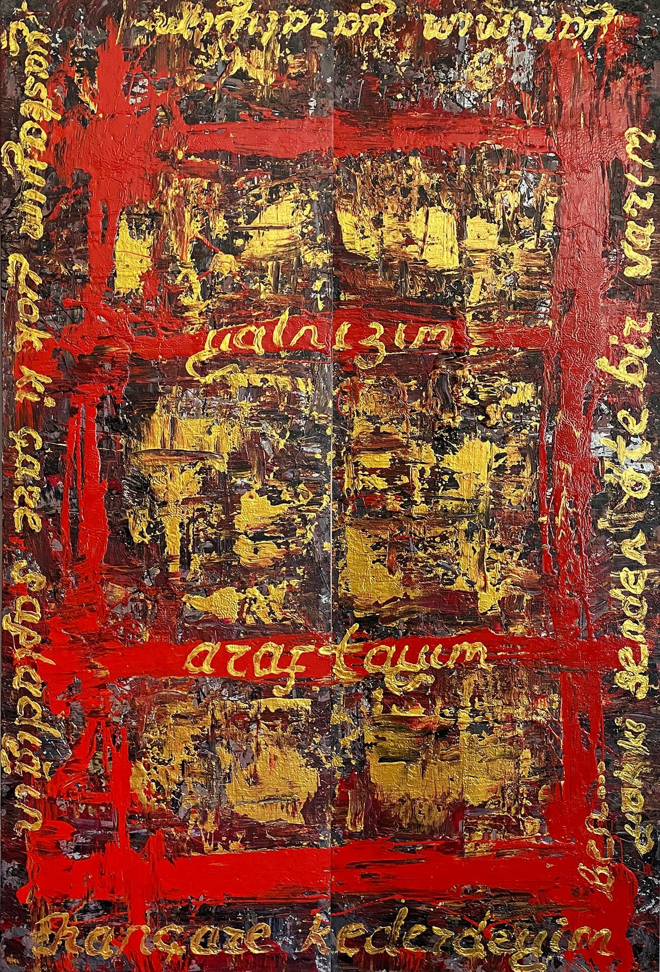 Özge Gürkan - Hançer, 2021, tuval üzerine karışık teknik, 120 cm x 60 cm (2 parça)