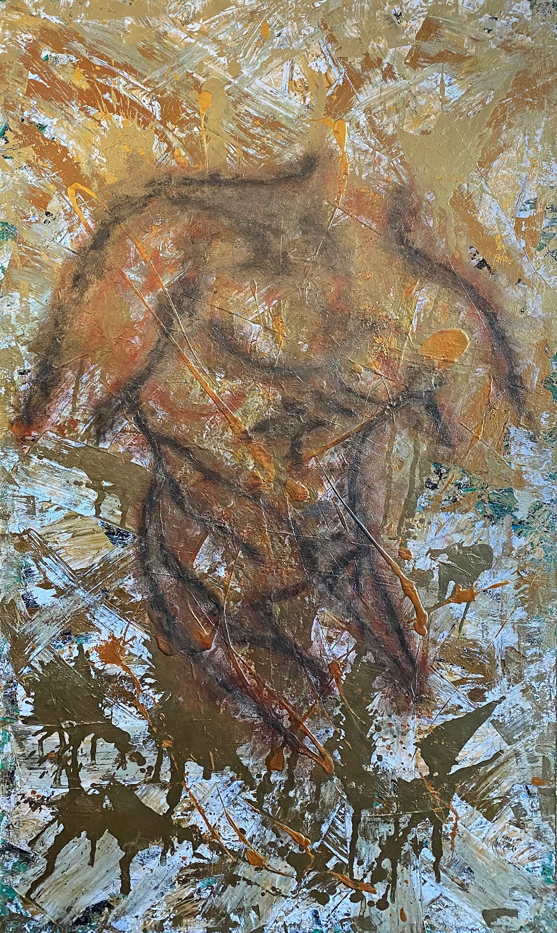 Özge Gürkan - No Man Is An Island, 2021, tuval üzerine karışık teknik, 150 cm x 80 cm