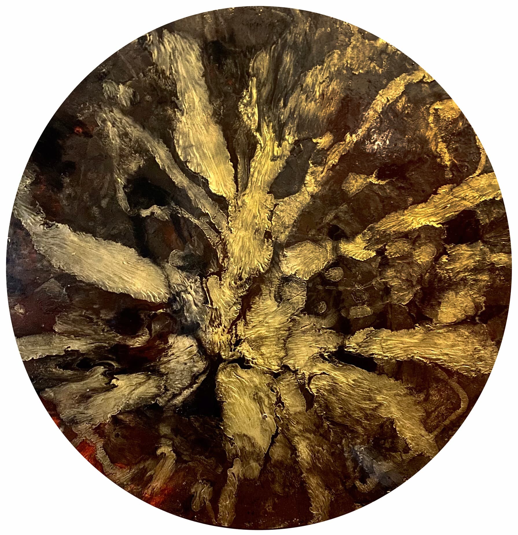 Özge Gürkan - Lost in you, 2021, tuval üzerine karışık teknik, çap 120 cm